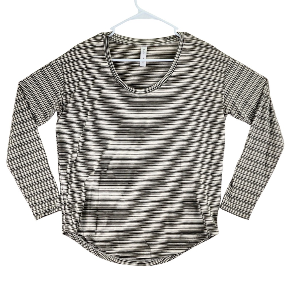 Athleta Striped Scoop Neck Long Sleeve Top Women S Black‎ White Casual Relaxed